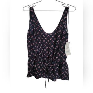 NWT Zara Navy and Red Patterned Top SZ L